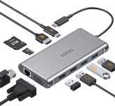 YIYOO Stacja dokująca USB C 10w1 podwójny hub wyświetlacza 4K HDMI+VGA