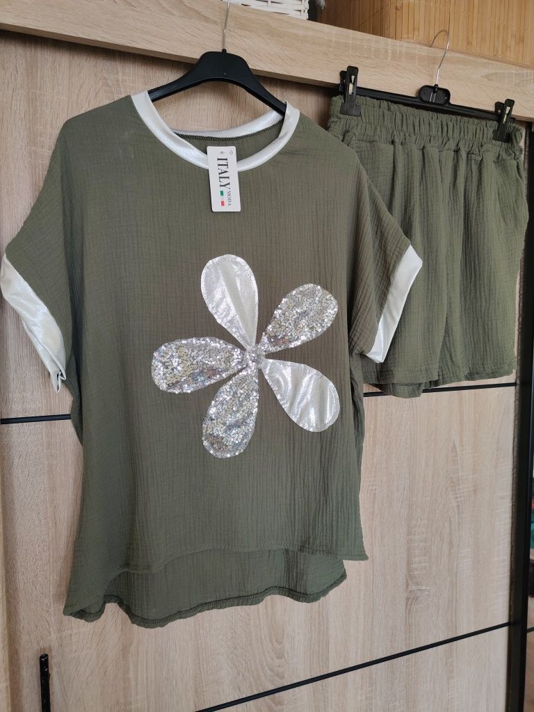 Zestaw komplet szorty muślin bawełna bawełniany plus size 48 50 duży r