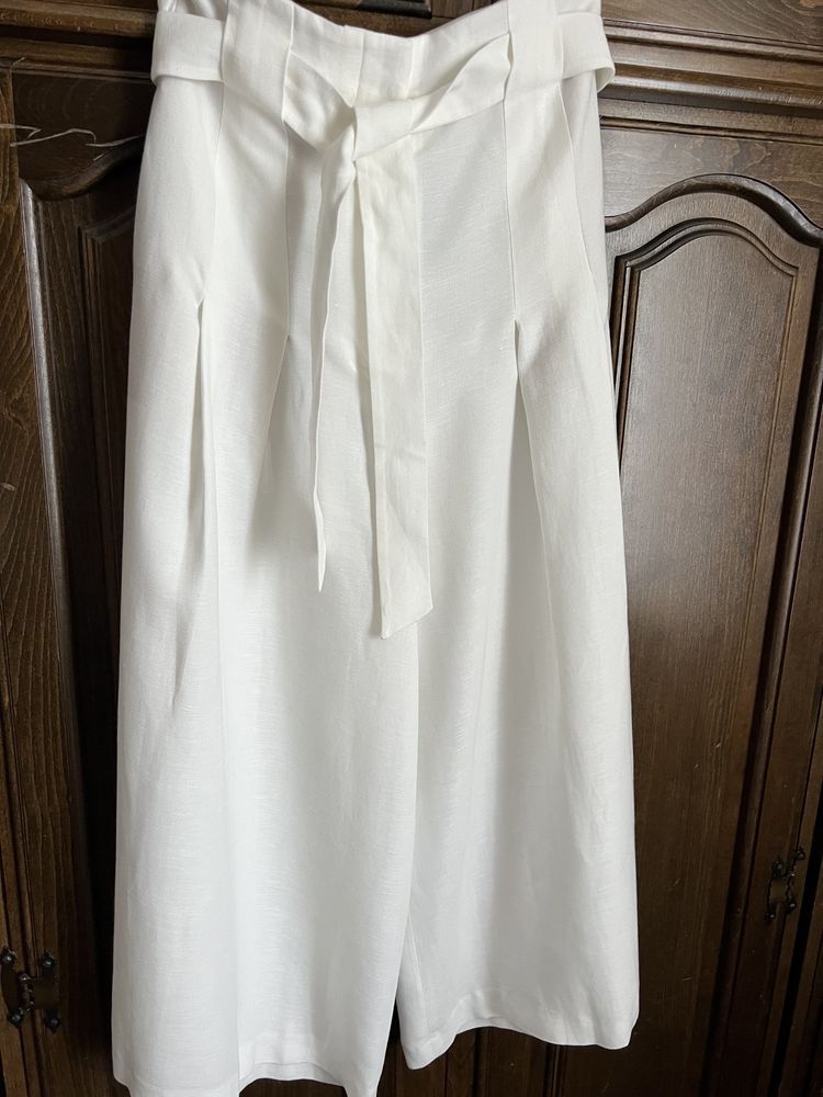 Новые брюки -кюлоты из льна белого цвета Massimo Dutti 36 р
