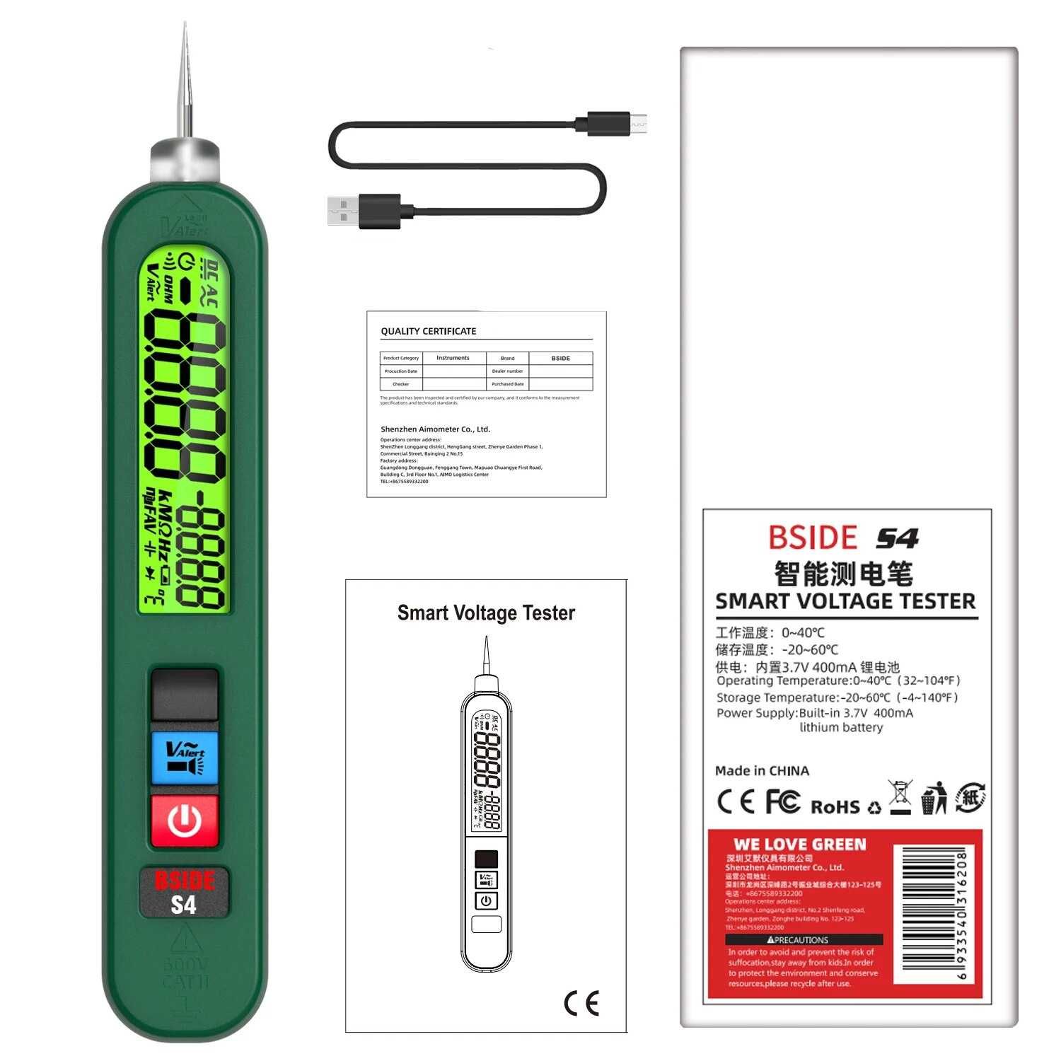 Tester czujnik napięcia BSIDE S4 w formie długopisu 12V-300V