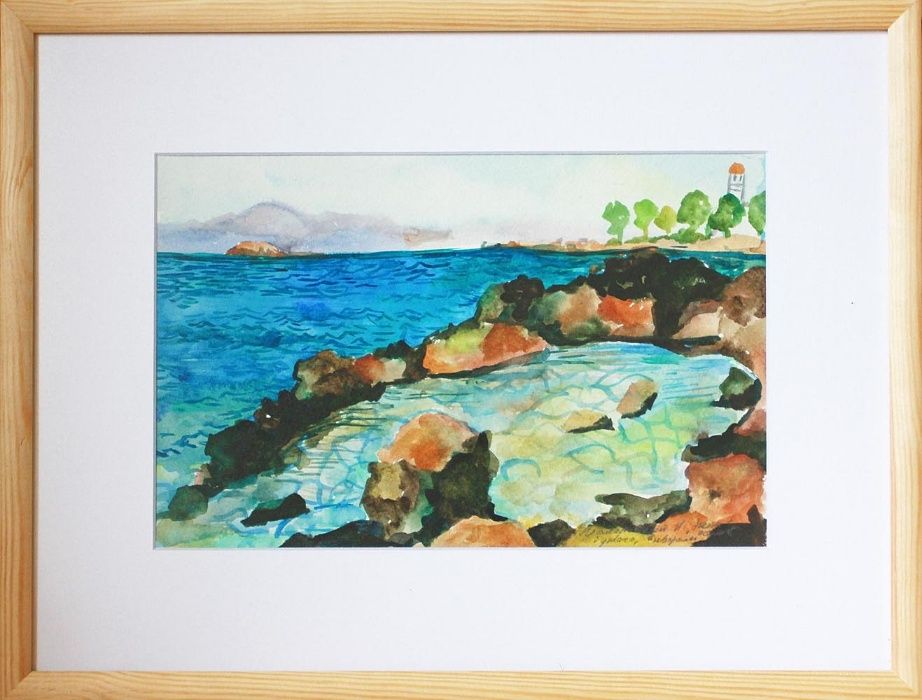 морська картина, море, акварель, інтер'єр, живопис, розмір 42х32