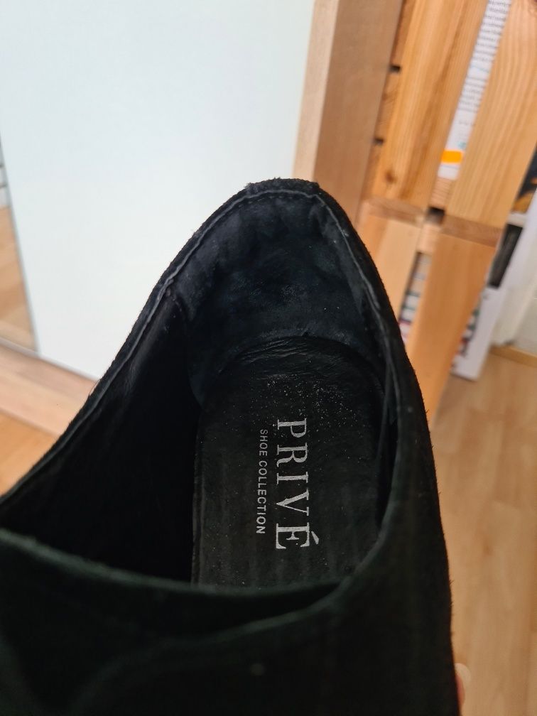 Buty skórzane zamszowe półbuty oksfordki damskie na platformie Prive
