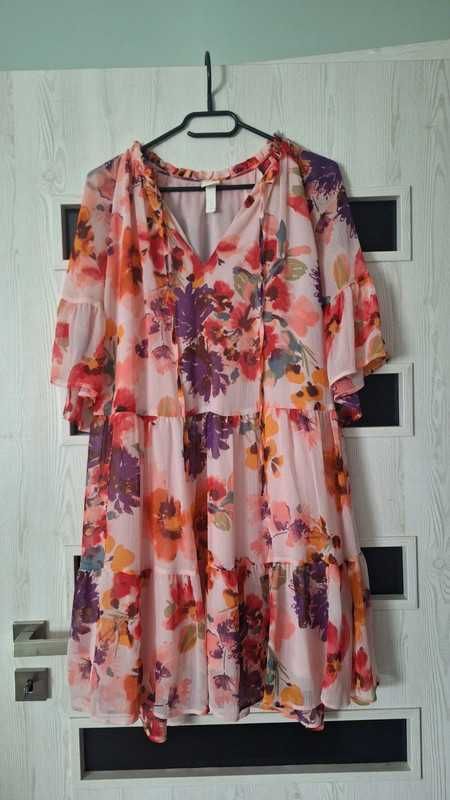 Sukienka kwiaty kwiatki H&M HM L 40 42 44 plus size oversize floral