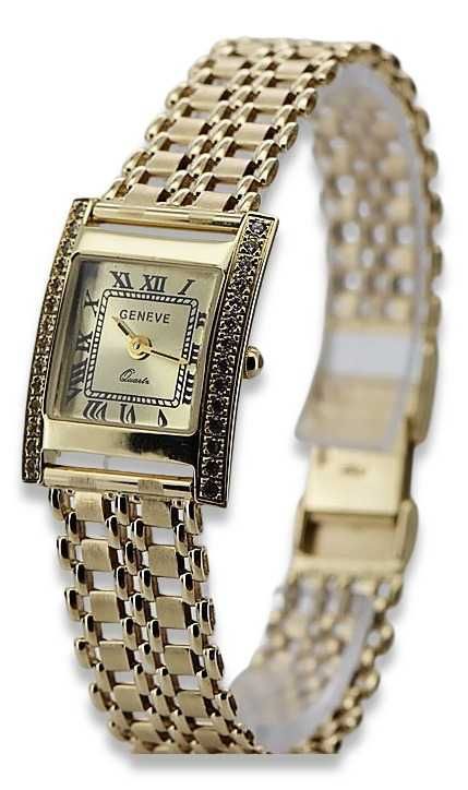 Złoty zegarek z bransoletą damski 14k 585 Geneve lw035y&lwb001y W