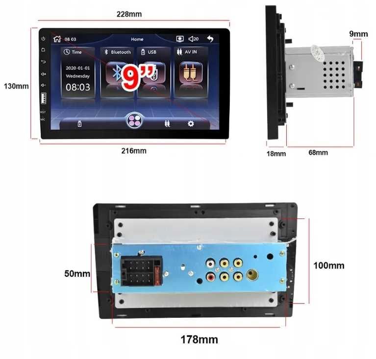 Nowe radio samochodowe 1 DIN EKRAN 9" BT USB 4X45 W