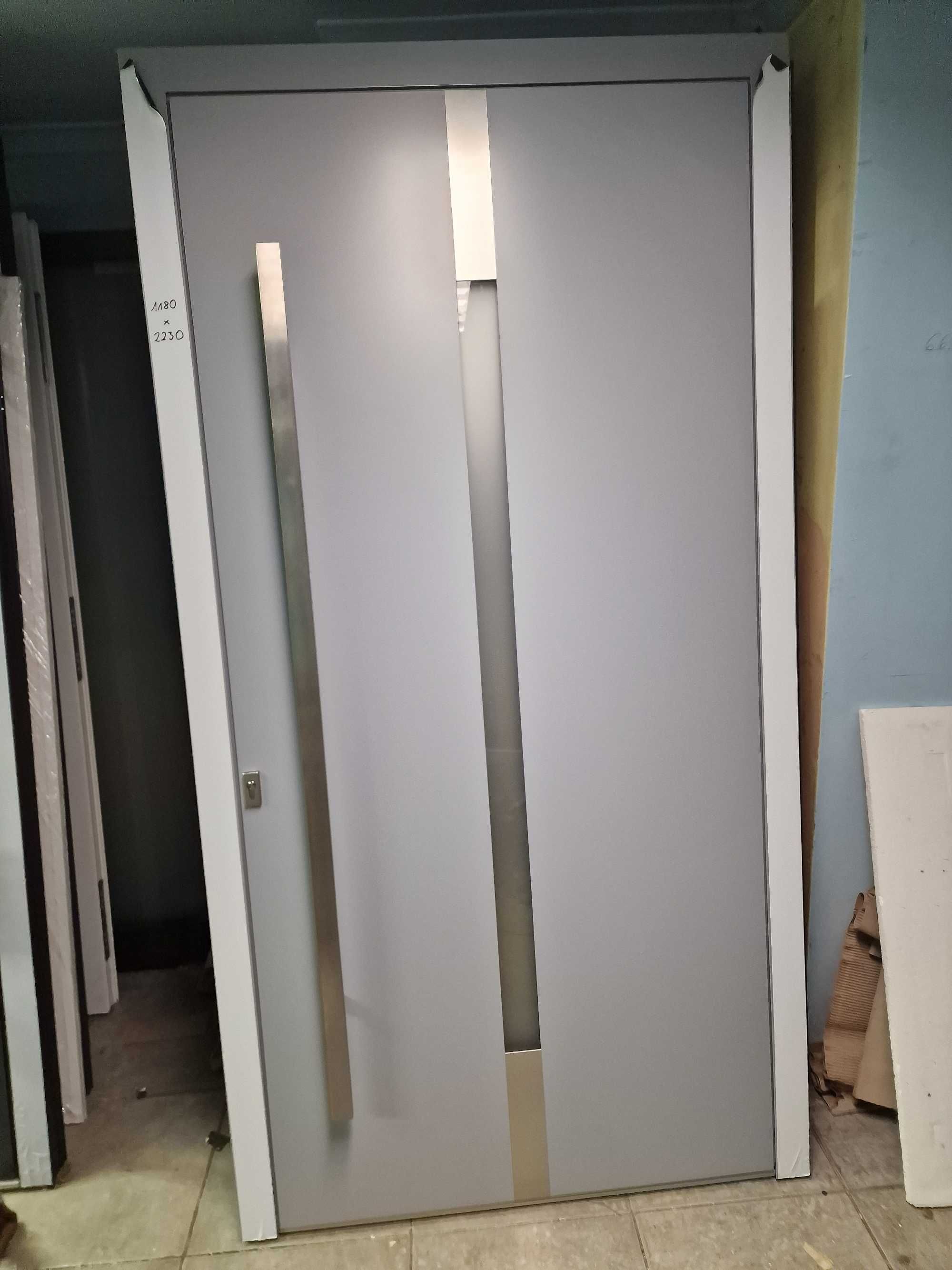 drzwi wejsciowe aluminiowe zewnetrzne szare-wyprzedaż