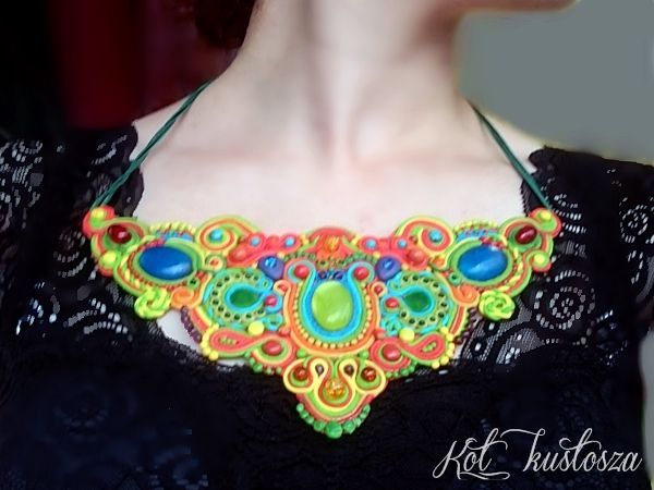 Kot Kustosza Naszyjnik kolia fake soutache sutasz kolorowy Rękodzieło