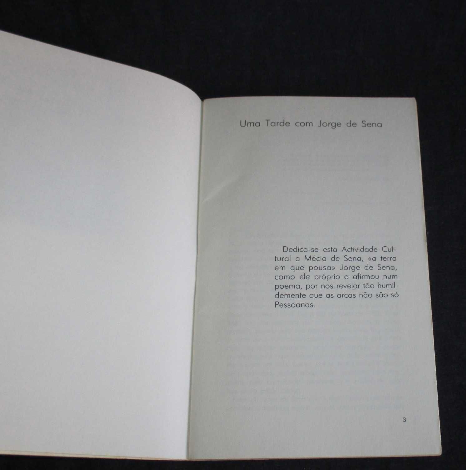 Livro Uma Tarde com Jorge de Sena com Dois Poemas Inéditos