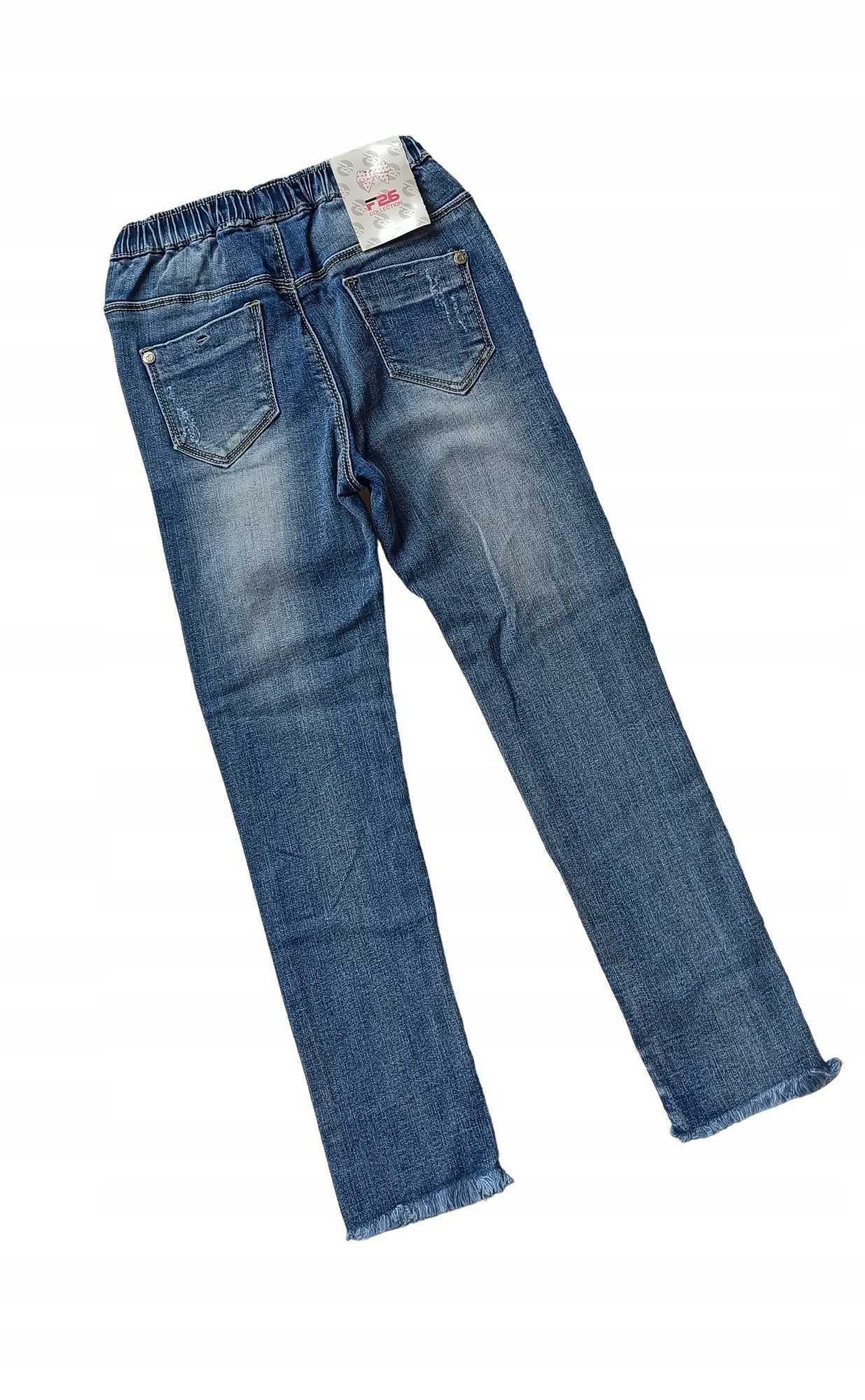 Spodnie jeans dla dziewczynki na gumce nowy 122-128