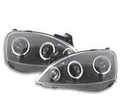 FARÓIS ANGEL EYES + LED OPEL CORSA C 00-06 FUNDO PRETO