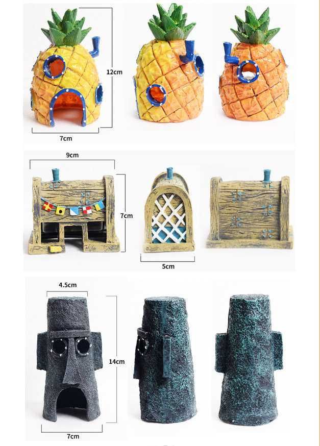 Фигурки Домик Губка Боб Ананас Красти Крабс Сквидварда декор для рыб