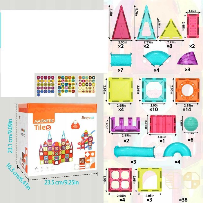 BEEYOUK Magnetyczne Klocki 120 Elementów Zabawka Montessori Dla Dzieci