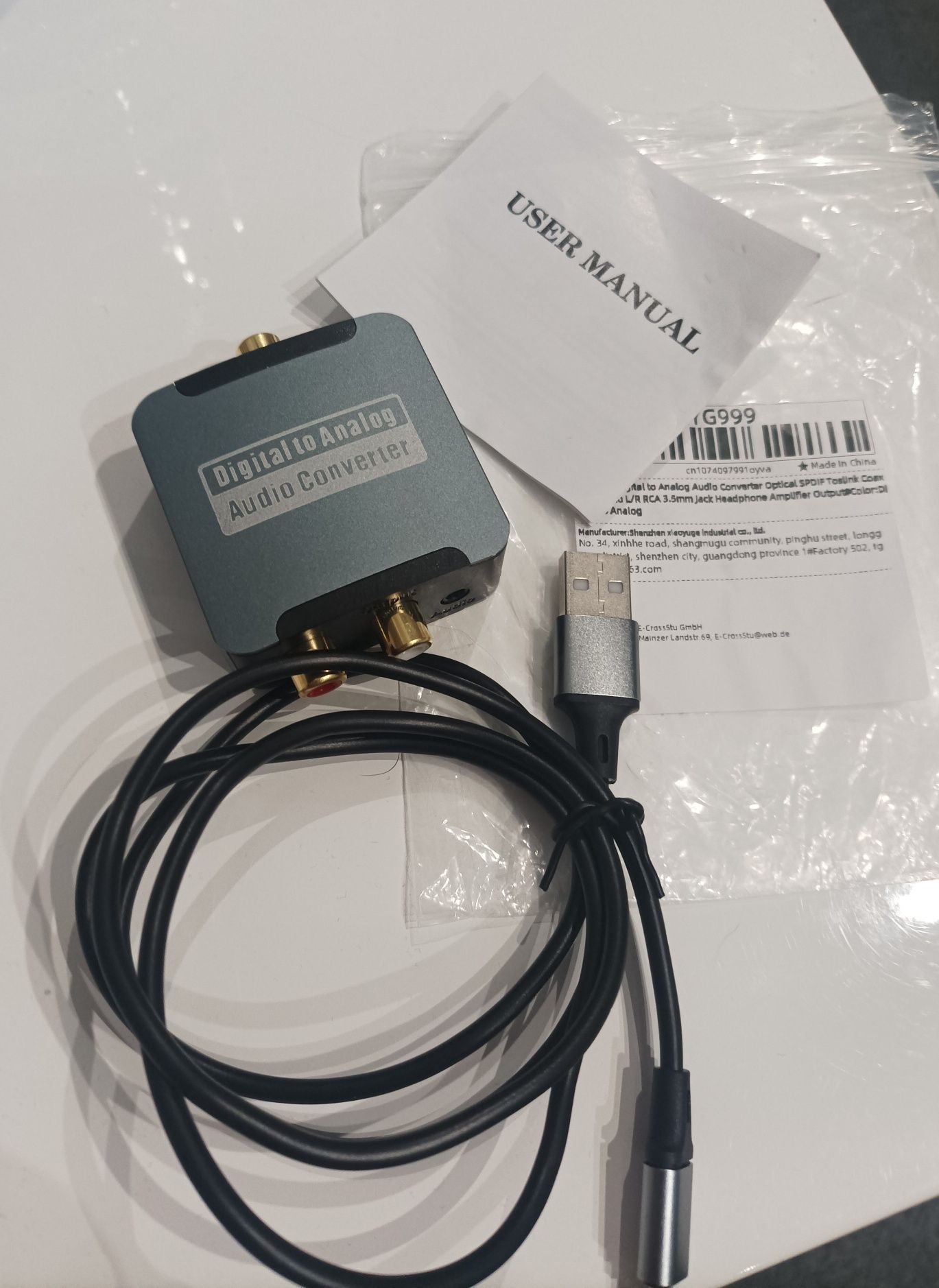 KONWENTER AUDIO DAC cyfrowy - analogowy. Optical to RCA chinch