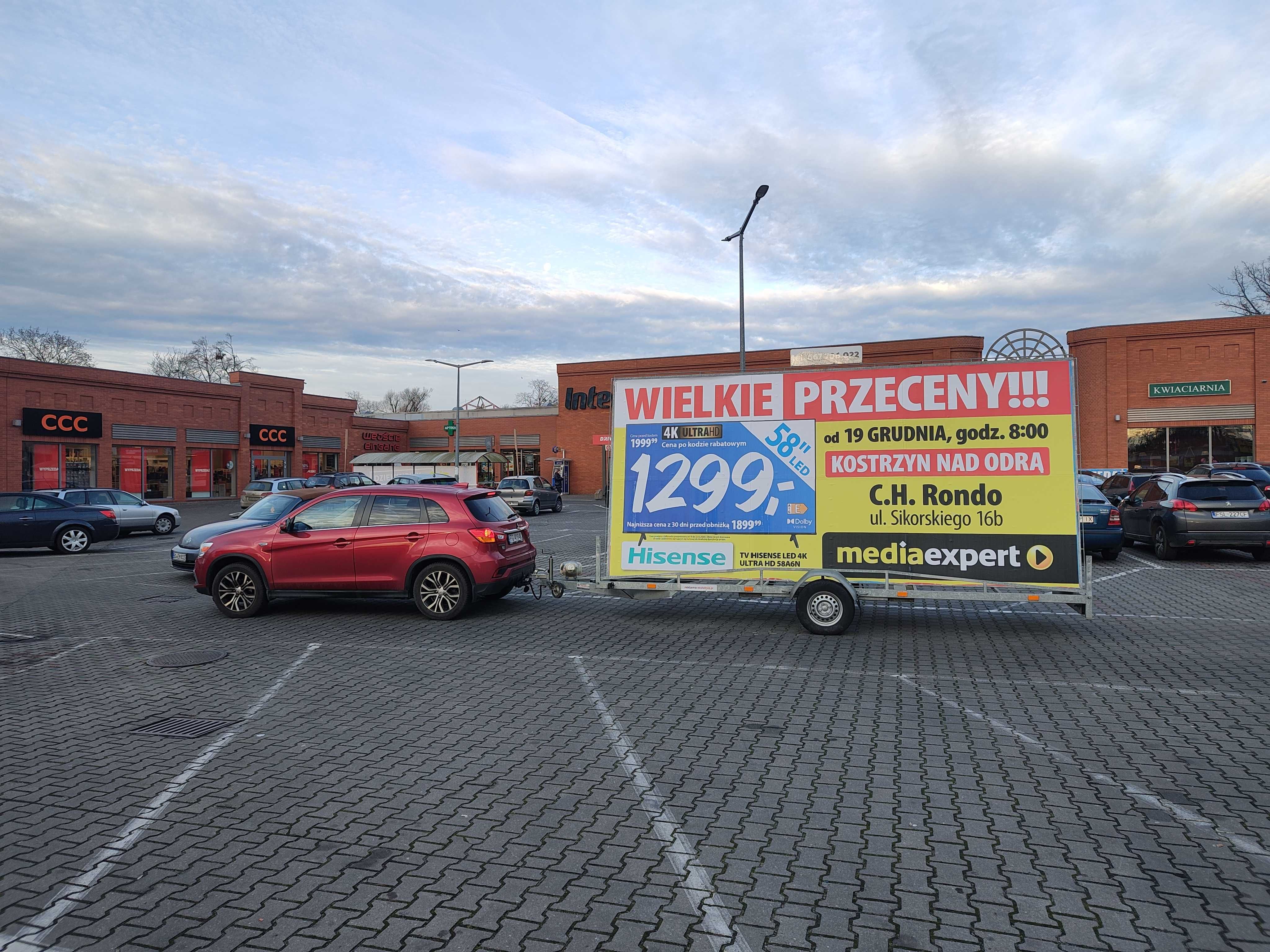 Reklama mobilna, przyczepa reklamowa, mobilny billboard Zielona Góra.