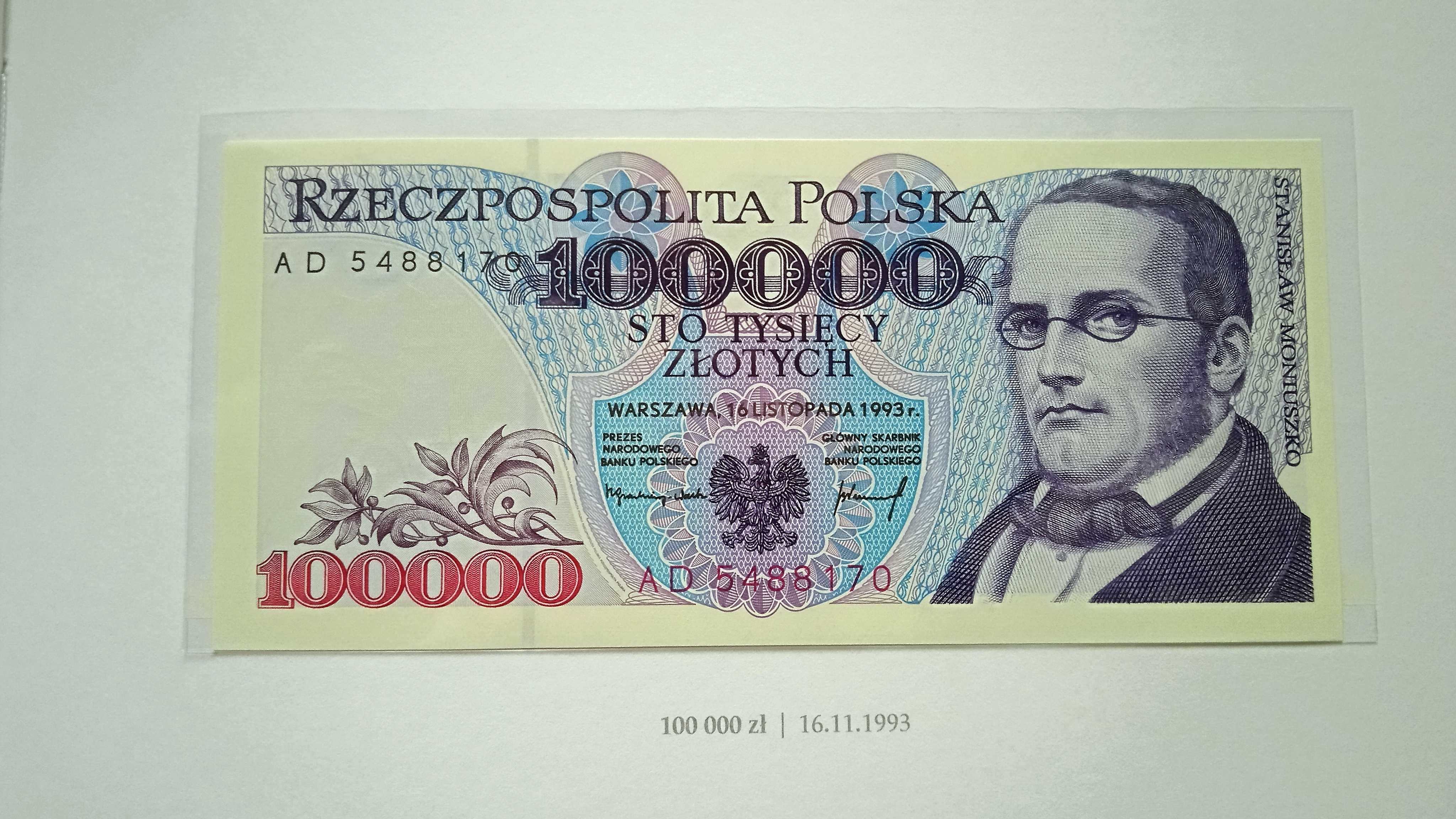 Banknot PRL   100000 zł   1993    AD   st.1 UNC