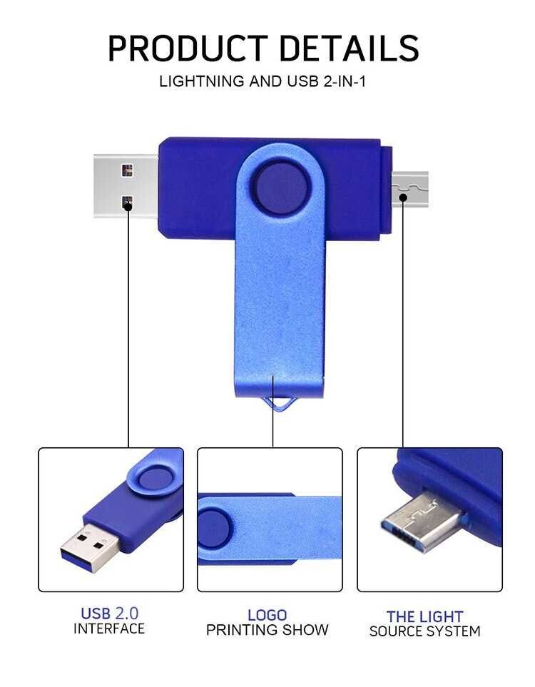 Pendrive OTG 64GB, Micro USB, Niebieski, U DISK