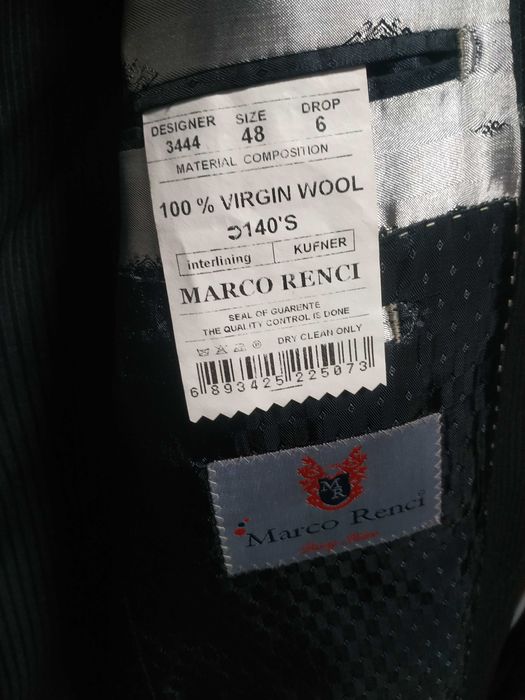 Класичний чоловічий костюм Marco Renci, 48 розмір, 100% вовна