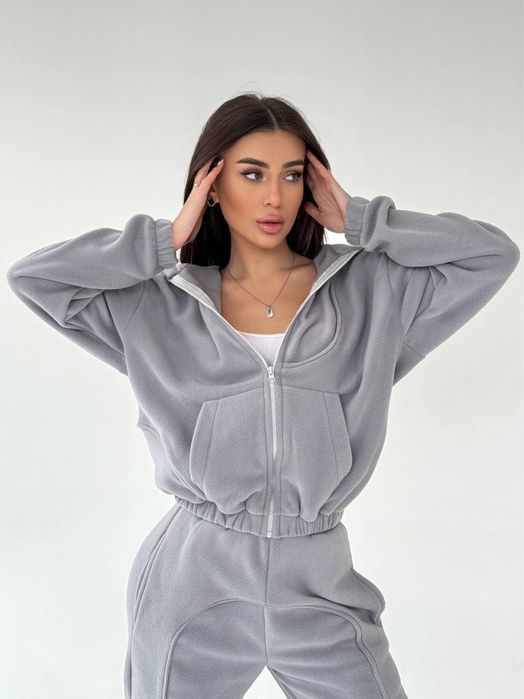 Флісовий якісний костюм жіночий худі на замку та штани