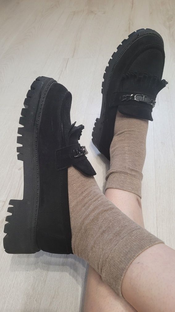 Loafersy mokasyny na platformie