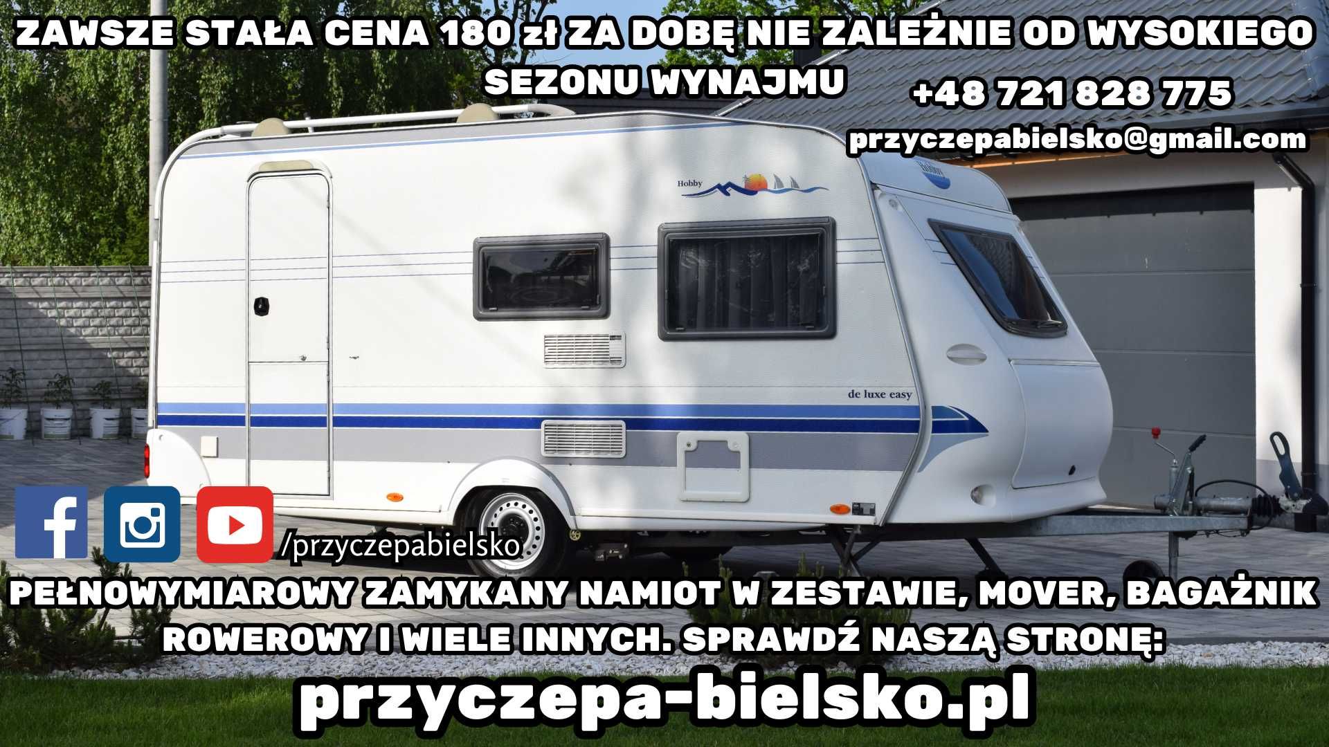 Wynajmę super przyczepę kempingową Hobby! Atrakcyjna cena, namiot top!