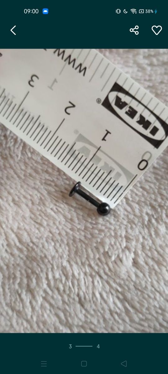 Kolczyk labret z kulka czarny piercing z gwintem gwint 3mm wkrecany