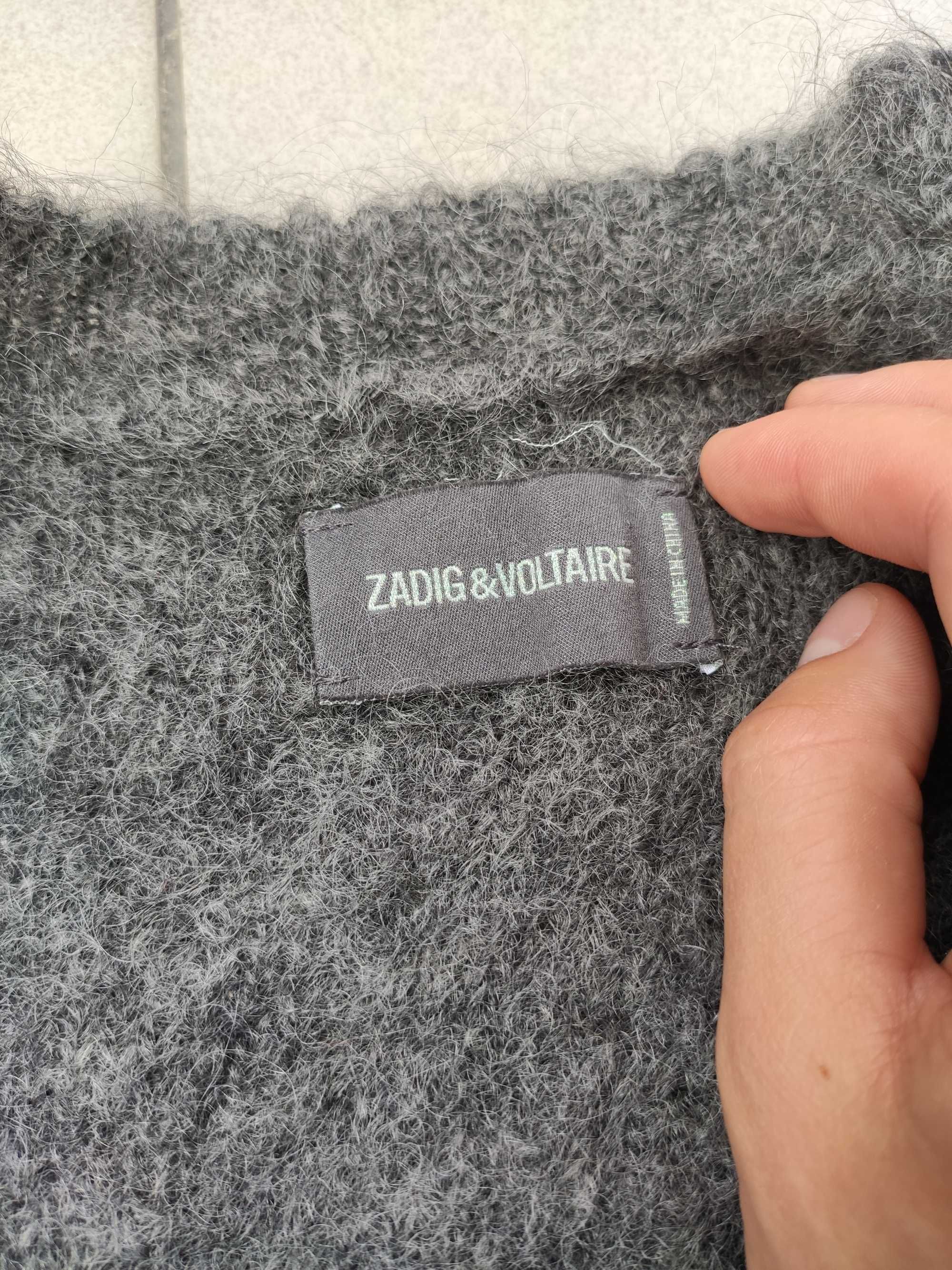 Sweter Zadig & Voltaire kardigan damski długi moher wełna szary r. S