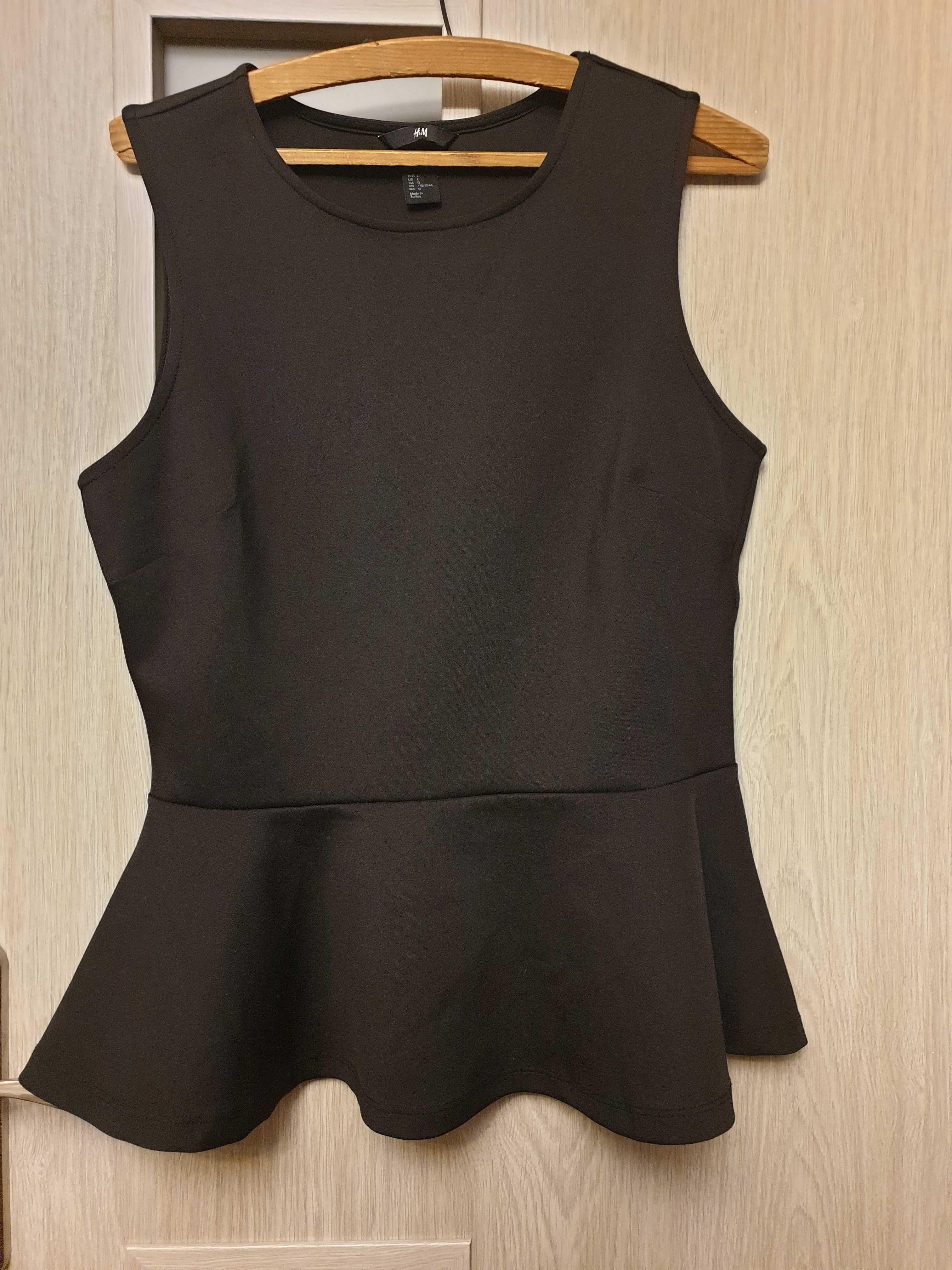 Czarna elegancka bluzka z baskinką H&M rozmiar L