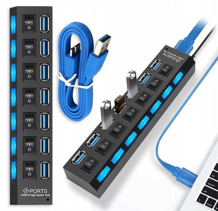 HUB USB 3.0 Rozdzielacz 7 Portów Rozgałęźnik  5GB/s