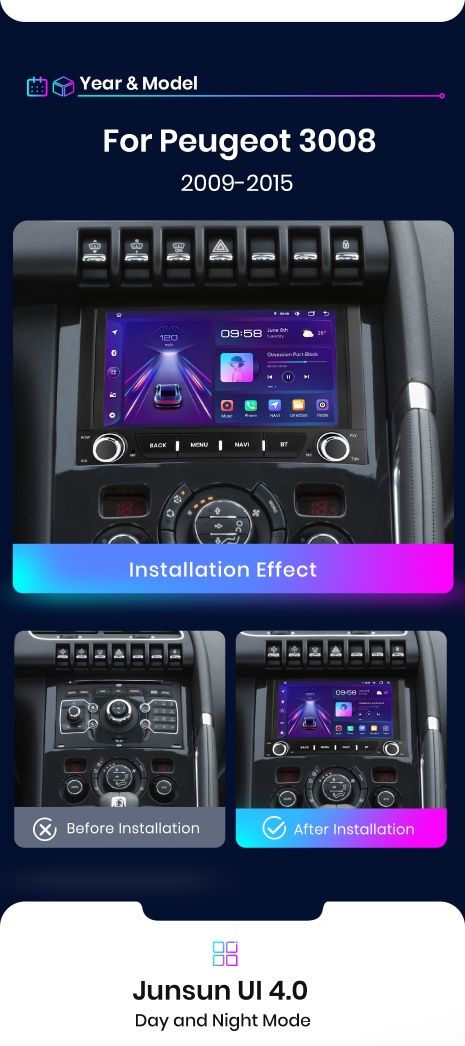 Rádio 2din Peugeot 3008 de 2009-15 Android Carplay Wi-Fi GPS 2/32GB