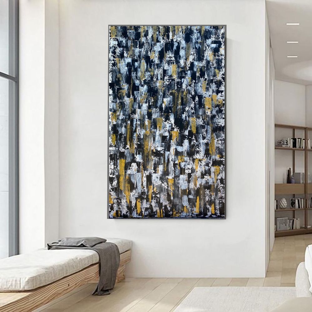 Quadro pintura abstrata “ golden rain” - 80x130cm