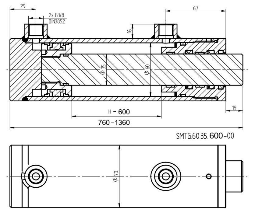 Siłownik Hydrauliczny SMTG 60x35 SKOK 600 2-STR [2095]