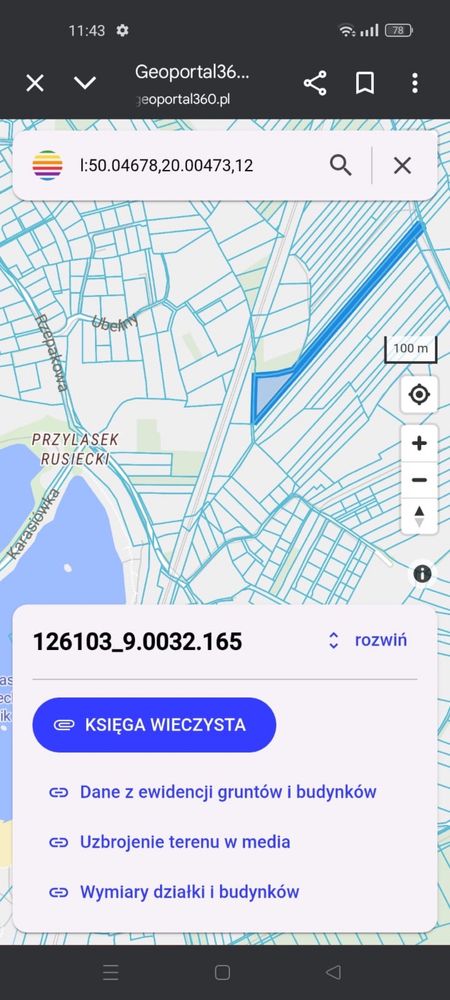 Dzialka rolna 77 ar Przylasek Wyciąski