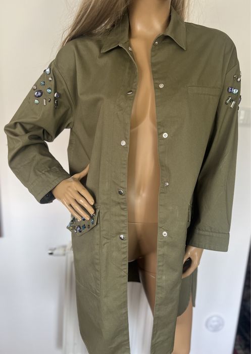 ZARA płaszcz khaki zdobiony letni narzutka jeans