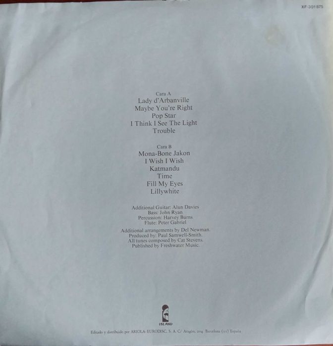 Cat Stevens	- - - - -	Mona Bone Jakon	- - - - -	LP