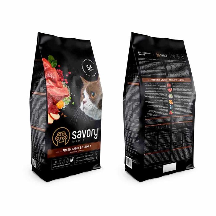 АКЦИЯ! Корм для кошек котов Savory Sensitive Lamb Turkey 8 кг 2200 грн