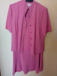 Elegancki komplet, spódnica i bluzka, żakiet, liliowy, r.48, Halina