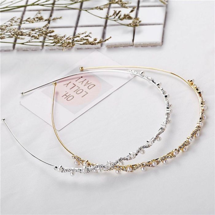 Conjunto de 2 Tiaras Ocasiões Especiais Pérolas Cristais ouro, prata