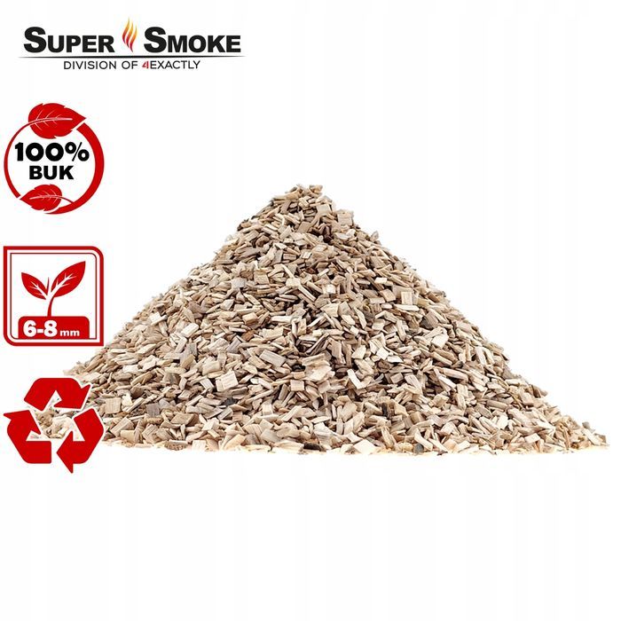 Zrębki Wędzarnicze Super Smoke BUK KL-08 (6-8mm) Medium 60 Litrów