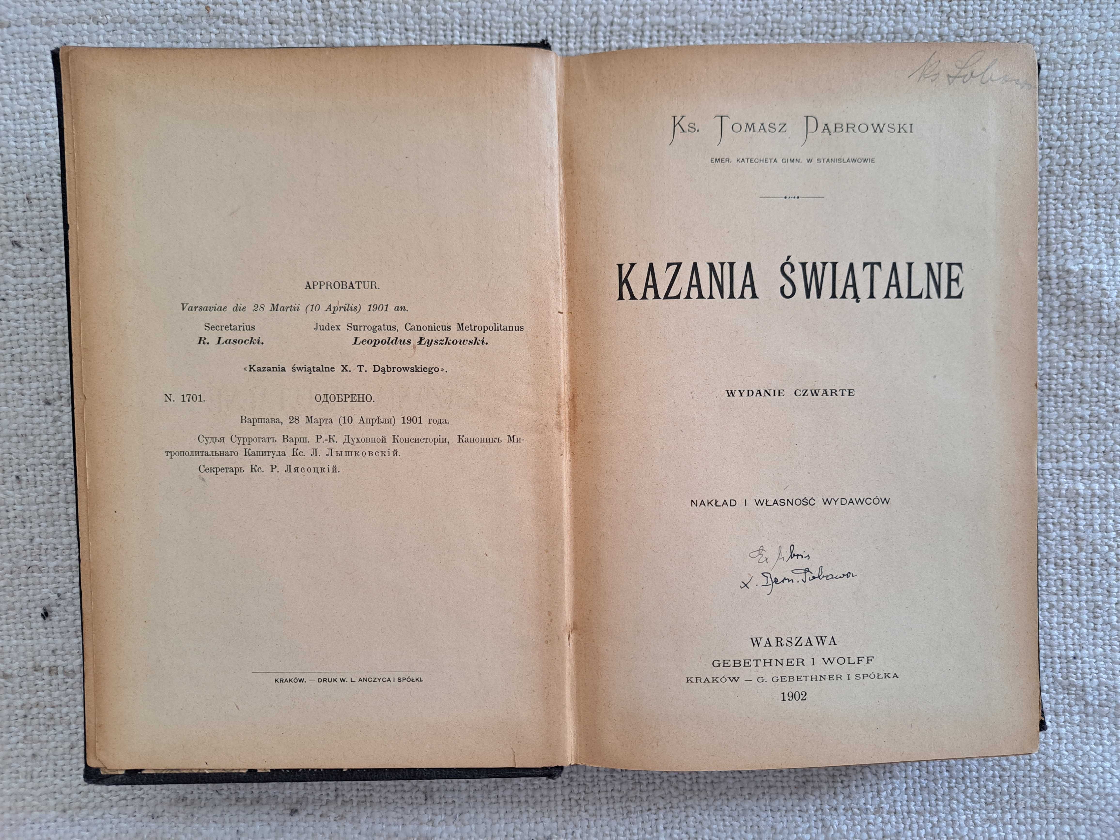 1902 rok. Kazania Świątalne. Ks. Tomasz Dąbrowski