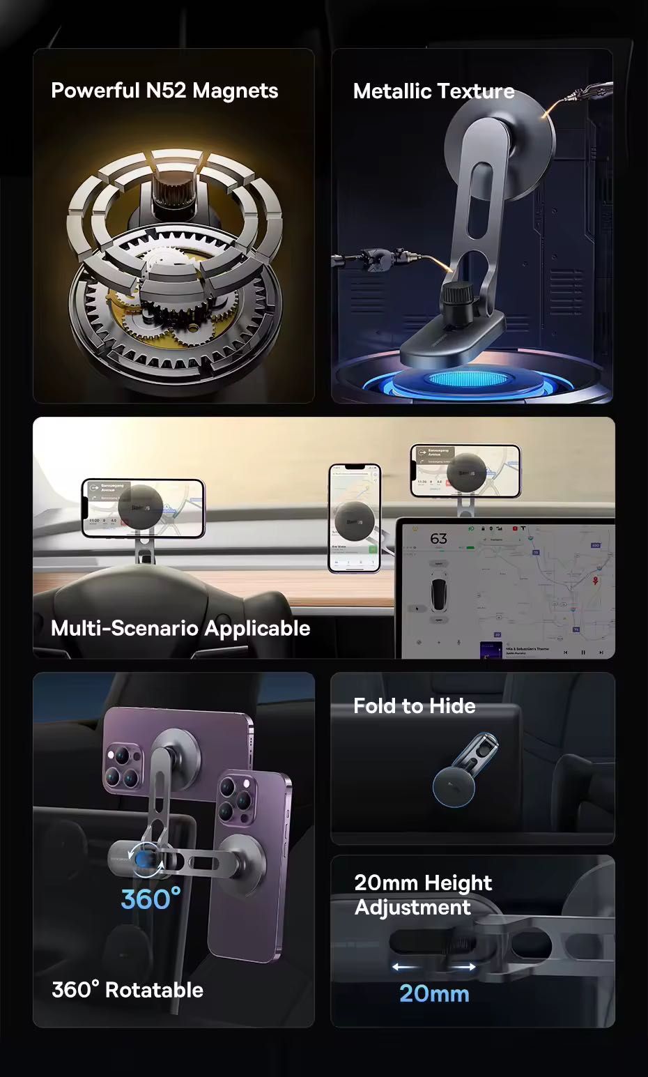 Магнітний MagSafe автотримач Baseus Designed For Tesla Car