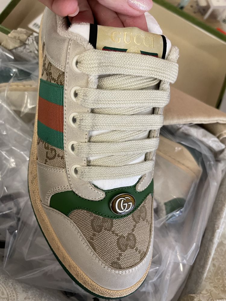 Кросівки gucci на 24.5 см сині рожеві беж