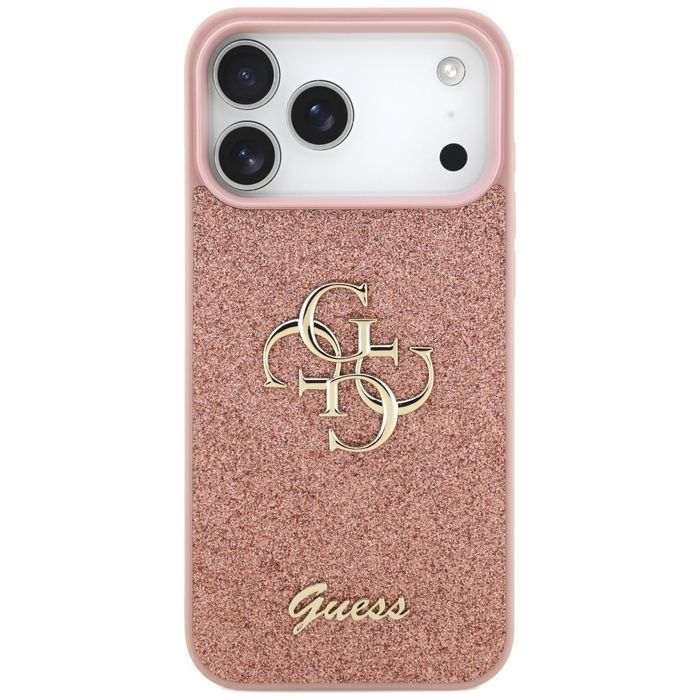 Oryginalne Etui GUESS Fixed Glitter Big 4G do Iphone 17 Pro Max różowy