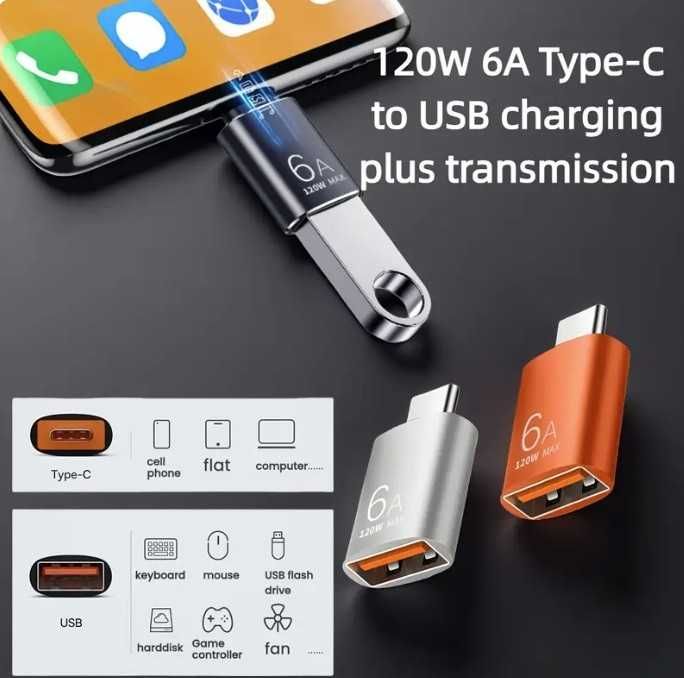 Адаптер 6A с USB OTG на  Type-C