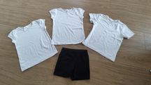 Strój na wf, białe koszulki t-shirt i czarne spodenki, wzrost 122-128