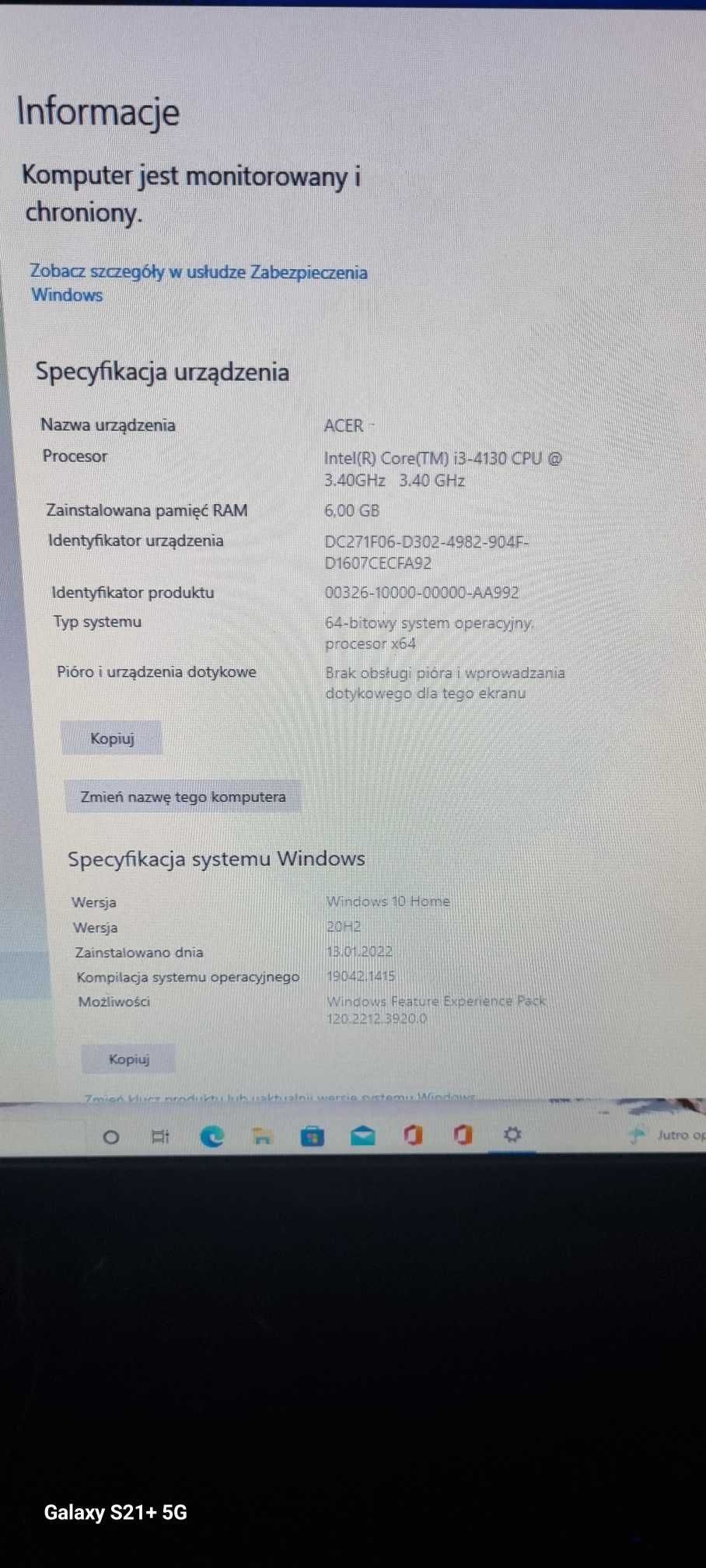 Zestaw Komputer Acer XC-605+Monitor Lg L1734S + akcesoria