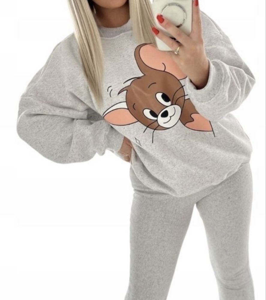 Dres bawelniany - bluza i legginsy prążek- L- szary - !! wyprzedaż !!