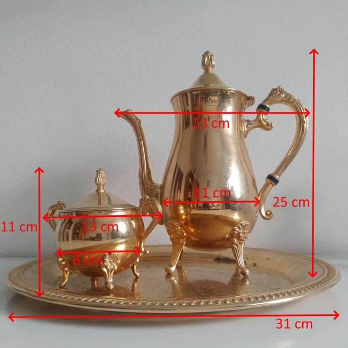 Serviço mesa Conjunto chá café 3 peças folha 24k Antiguidade Velharias