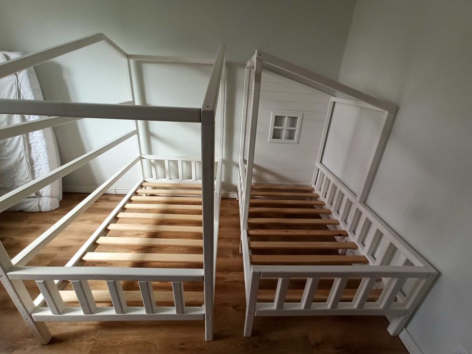 Łóżka domek dla dzieci – komplet 2 szt. (ustawienie w L lub osobno)