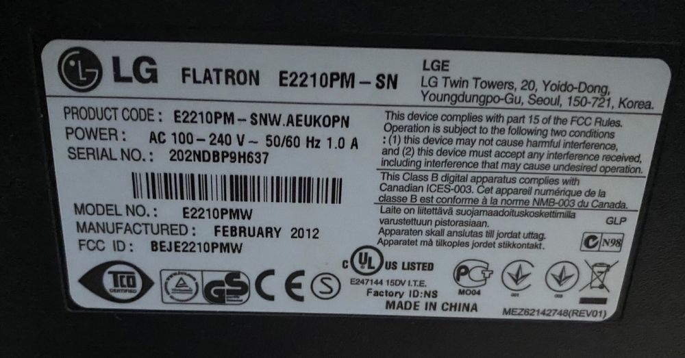 Монитор LG Flatron E2210PM-SN