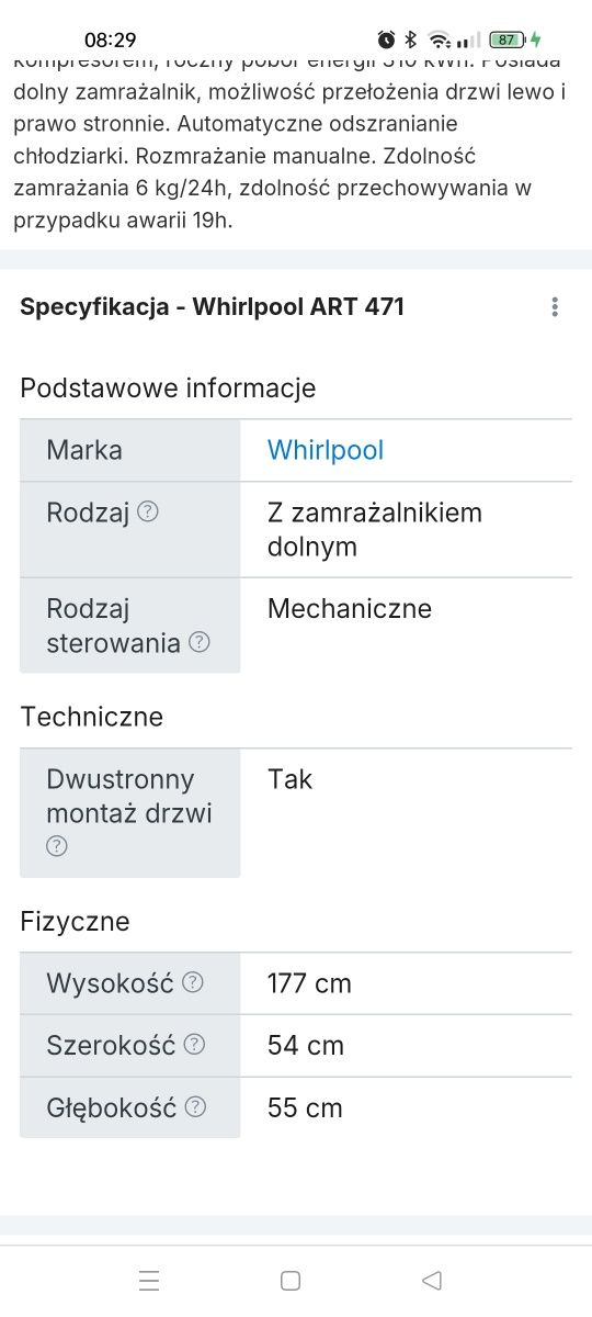 Whirlpool 471/3 lodówka idealna np. na działkę